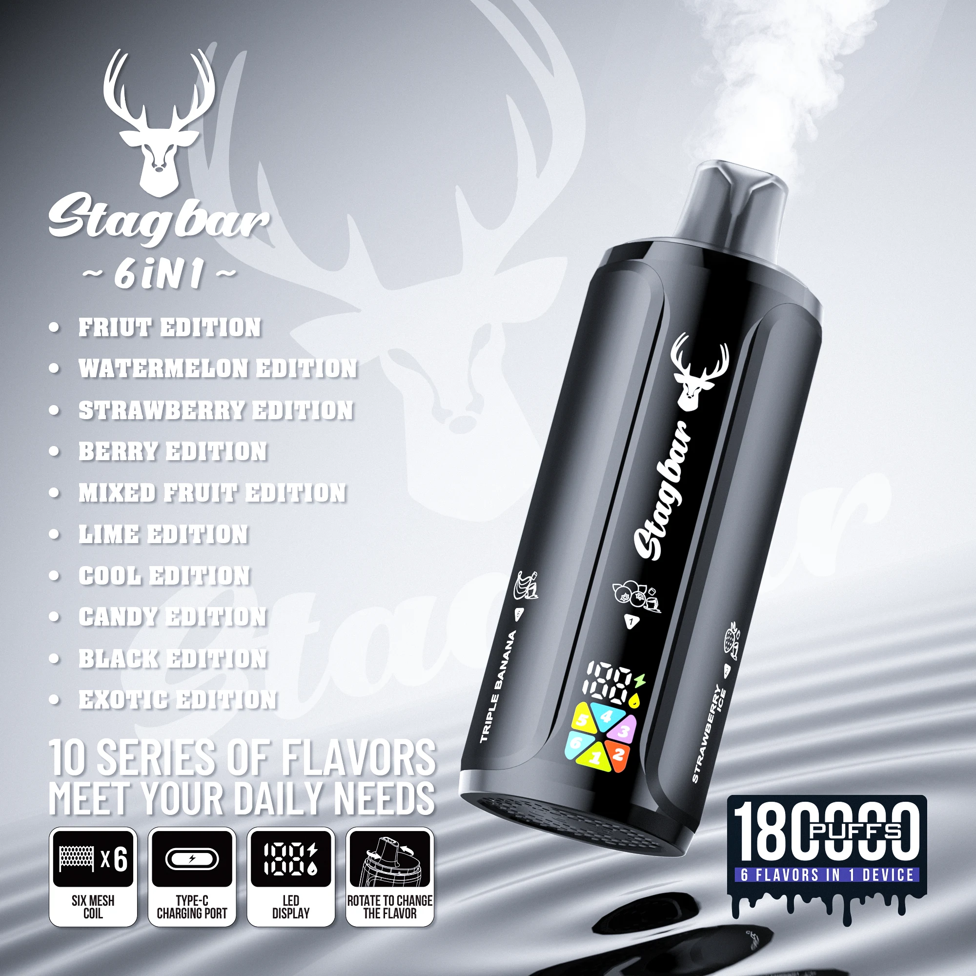 Stagbar 6in1 180000 Puffs – Obrotowy E-Papieros 6w1 (108ml) - obrazek 1